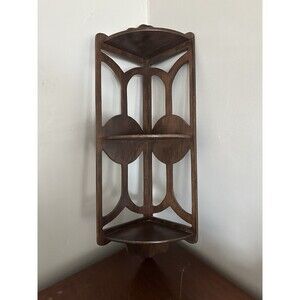 Vintage Wooden Corner Shelf 3 Tiered Dark Stained Knick Knack Shelf